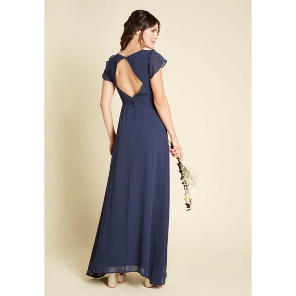 ModCloth Navy Blue You're Flowing Places Maxi Dress Size 14 - Picture 2 of 12